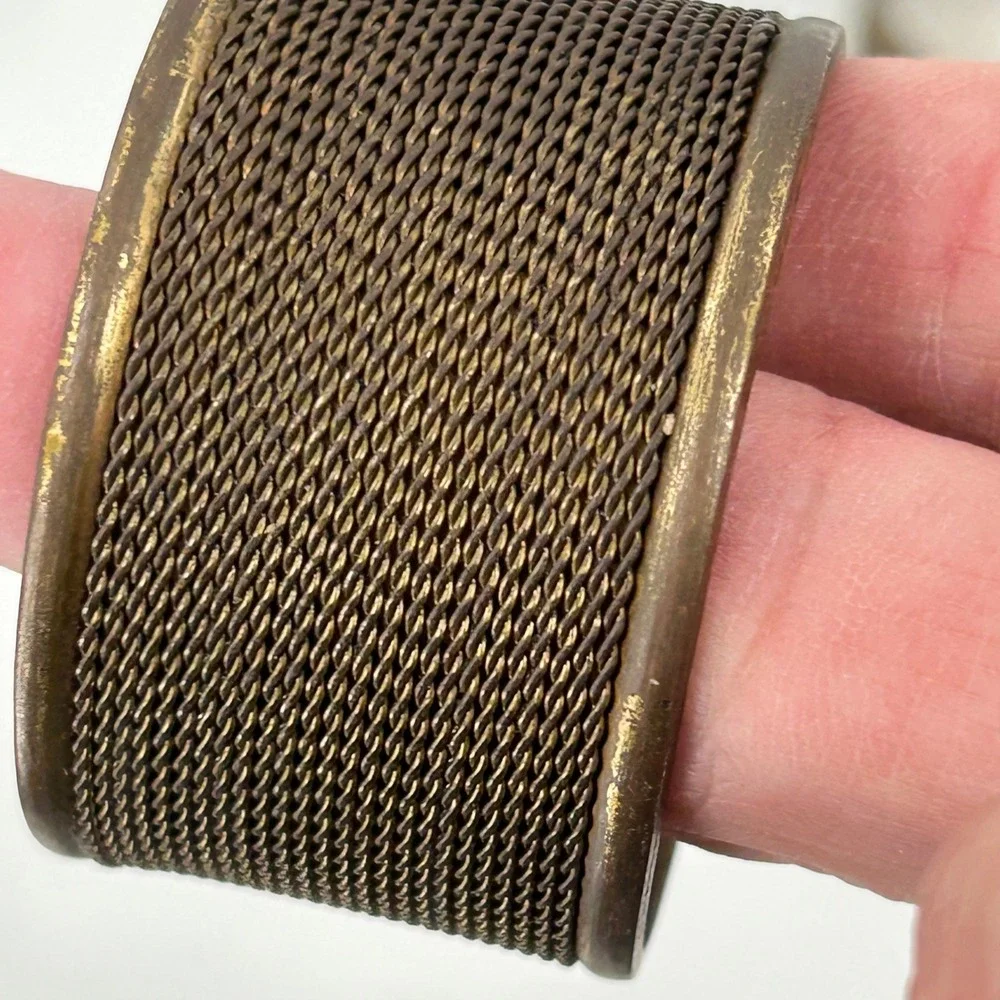 Vintage Brass Napkin Rings Set of 6 Twisted Rope Mesh Textured Gold Tone Table